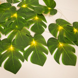 NWLIGHT 20 LED Monstera Palm Leaf String Lights, 10.3 Ft Battery Operated Tropical Palm Vine Lights for Hawaiian Party, Beach, Jungle, Indoor Outdoor Decorations