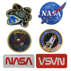 Antrix 6 piezas tácticas de la NASA con logotipo de oficina de Estados Unidos Apollo 11, plan de transbordador espacial 100ª misión de transbordador espacial para planchar en la NASA, emblema de cohete para niños, estudiantes, ropa, mochilas