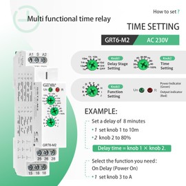 Multifunction Time Relay Module 10A, IGEYAPA Adjustable Delay Timer Switch, 0.1s-10 Days Wide Time Range Delay AC230V Factory Automation Time Relay Universal Voltage DIN Rail GTR-6 M2 AC230V