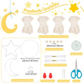 BEUNITONE Macrame Kits for Adults Beginners Easy 3 Set Moon Star Craft Kits DIY Dream Catcher Kit with Instructions Video Macrame Wall Hanging Supplies Dream Catcher Kit for Room Wall Decoration