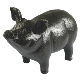 NACH Cast Iron Pig Garden Statue, Rustic Garden Sculptures Pig Decor, Black Door Stopper, Rustic Door Stop/Paperweight, Pig Outdoor Statues, Garden Decor, Black, Standing Pig, JS-90-7153