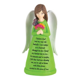 Today I Saw A Butterfly Angel 5 x 3 Inch Green Resinstone Tabletop Figurine