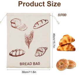 Bread Bag Storage Fresh, Pack of 2 Bread Bags for Keeping Fresh, Linen, 30 x 40 cm, Linen Bag for Bread, Bread Bags for Homemade Bread, Reusable Bread Bag with Drawstring for Bread, Baguette