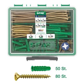 SPAX Yellox 4000001992079 Assortment Small Screw Set with 4 Dimensions + Dowels, 130 Pieces, Countersunk Head, Phillips Z
