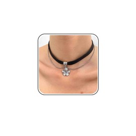Xmsrn Vintage Layered Black Leather Choker Necklace Silver Flower Choker Necklace Short Suede Velvet Necklace Boho Flower Necklace for Women