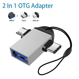 2 in 1 OTG Adapter USB to Type C & Micro USB Conventor, USB 3.0 Female to Micro USB Male and USB C Male Connector for Media TV Sticks, Android Phones or Tablets,Keyboard,Mouse Use (Silver)