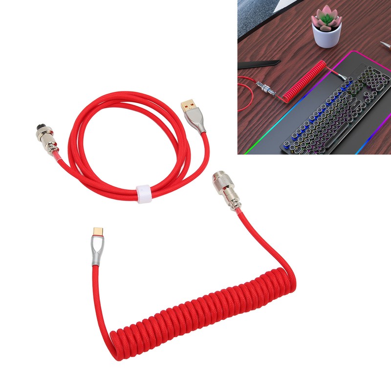 Mechanical Keyboard Cable Double Sleeve Custom Coiled with Detachable Metal