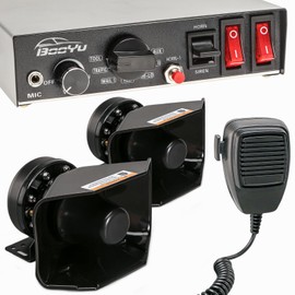 BooYu 9 Tone 12V 400W Warning Emergency Police Siren PA System for Firefighter Ambulance Vehicles Truck Car SUV [180° Loud Speaker][Handheld Microphone][125-135dB][2 x 10A Switches]
