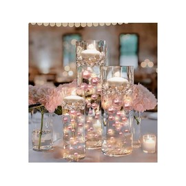 100 Floating Light Pink Pearls with Matching Sparkling Gems-Fills 2 Gallons of The Water Transparent Gels for The Floating Effect-Exclusive Measured Floating Kit-6 Warm White Submersible Fairy Lights