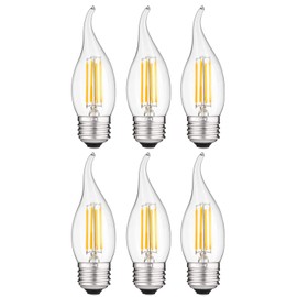 Sunlite LED Filament CA11 Flame Tip Chandelier Light Bulb, 4 Watts (40W Equivalent), Medium E26 Base, Clear Glass, Dimmable, 2700K Soft White, 6 Pack