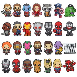 Yezmo Shoe Charms for Boys, 28 PCS Superhero Anime Shoe Decoration Accessories for Teens Favor Birthday Gifts with 1 Wristband