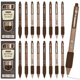 Maydahui 28 PCS Coffee Rollerball Gel Pen Retractable Printing Pens Novelty Quick Dry Pen Soft Sponge Grip ST Nib Black Ink for School Party Office