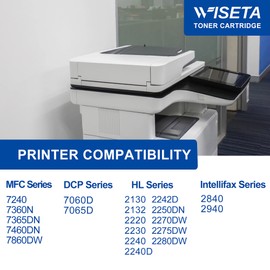 Wiseta TN450 Toner Cartridge Replacement for Brother TN450 TN420 TN-450 TN-420 to Compatible with HL-2270DW HL-2280DW HL-2230 MFC-7360N MFC-7860DW Printer (Black 2-Pack)