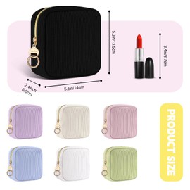 Playexen 5.5" Small Makeup Bag, Corduroy Small Cosmetics Bag for Purse, Portable Travel Makeup Pouch with Ring Buckle & 2 Inner Pockets for Wedding/Christmas/Birthday Gifts (Rose Red)