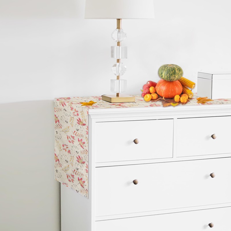 Thanksgiving Table Runner, 72x13in Pumpkin Fall Maple Leaves Table Runner