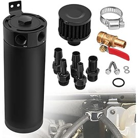 Universal 2 Port Aluminum 750ml Baffled Oil Catch Can Reservoir Tank with Breather Filter and Drain Valve