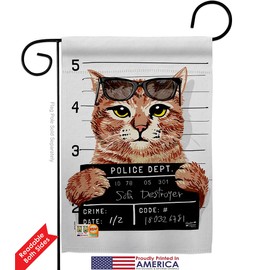 Bad Kitty Garden Flag Set with Stand Animals Kitten Meow Spoiled Paw Fur Pet Nature Farm Animal Creature Small Decorative Gift Yard House Banner Double-Sided Made in USA 13 X 18.5