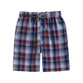 TINFL - Pantalones cortos largos de algodón a cuadros para niños con cordón y bolsillo, Bb-aa005-azul marino, 12 Años
