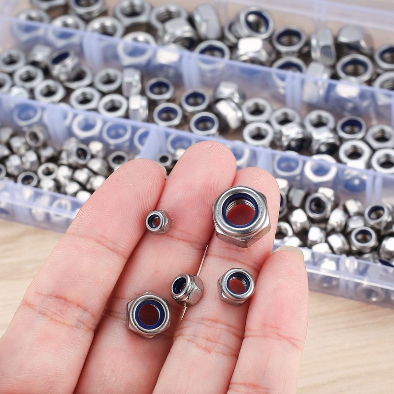 230 Pcs A2-70 Nylon Lock Nuts Assortment Kit, Stainless Steel