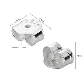 Genuine S925 Sterling Silver Earring Backs Replacements for Studs, 12Pcs/6Pairs Pierced Metal Support Backings Secure for Posts, Hypoallergenic Safety Butterfly Locking Ear Ring Stoppers 6.2X6.0X3.6mm