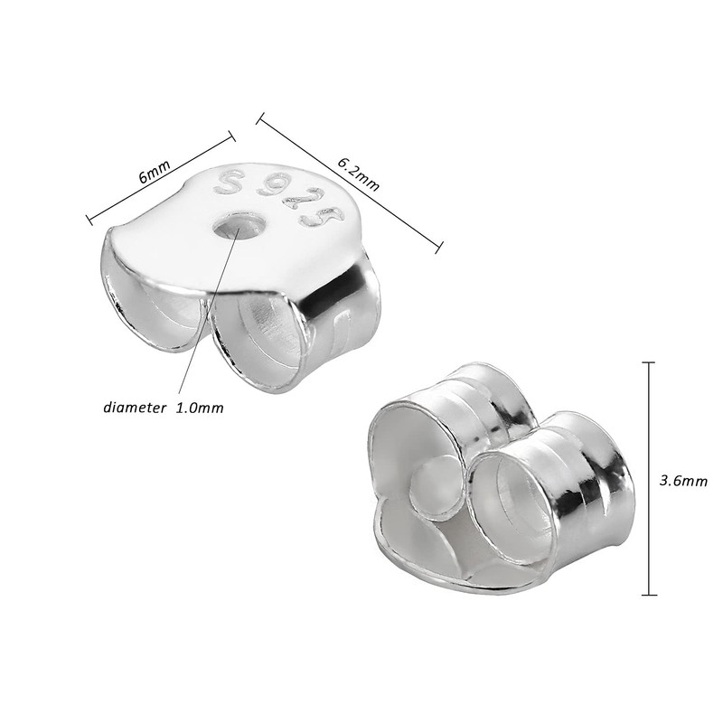 Genuine S925 Sterling Silver Earring Backs Replacements for Studs, 12Pcs/6Pairs