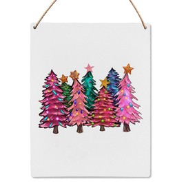 UYIKG Red and Green Christmas Trees Wall Decorations Wooden Signs for Home Porch Door Bedroom 8x10 Inch