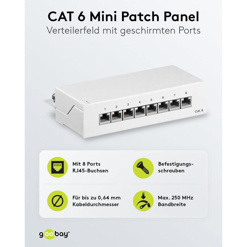 CAT 6 Mini/Desktop Patch Panel, 8 Port, White - STP