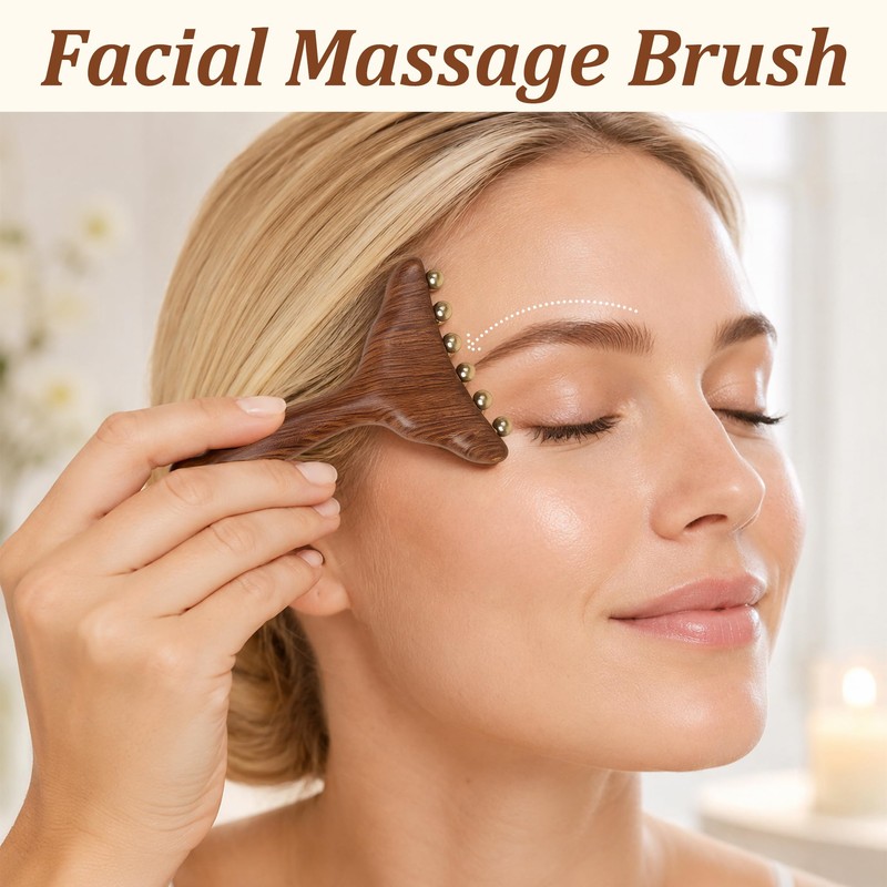 2Pcs Sandalwood Massager with Copper Beads, 2-in-1 Acupressure Roller and