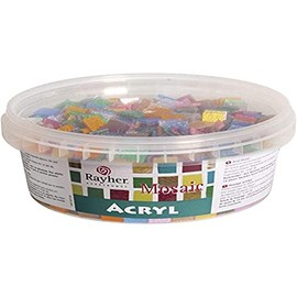 Rayher Acrylic Mosaic Tiles for Arts and Crafts, Plastic Mosaic Tiles for Crafting in the Size 1x1cm, approx. 1200 pieces, 300g Glitter Mosaic Pieces, 14791999