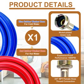 10FT Rubber Washing Machine Hoses Burst Proof 2 Pack For Hot and Cold Water 3/4" NPT Connection Water Supply Lines by Cenipar Fit for ALL Washing Machine