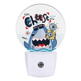 GANTINIR Cute Shark Night Light Ocean Animals Night Lights LED Lamp Round Plug into Wall Nightlight with Dusk to Dawn Sensor Home Hallway Stairway Kitchen Decor