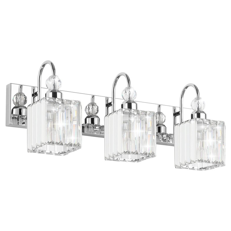Ralbay Chrome Crystal Bathroom Vanity Light - 3-Lights, 24" Modern