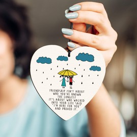 Dorothy Spring Friendship Isn't About Who You've Known The Longest I'm Here For You Hanging Wooden Heart Sign Wall Sign Love Plaque Gift for Friends Inspirational Keepsake Quote