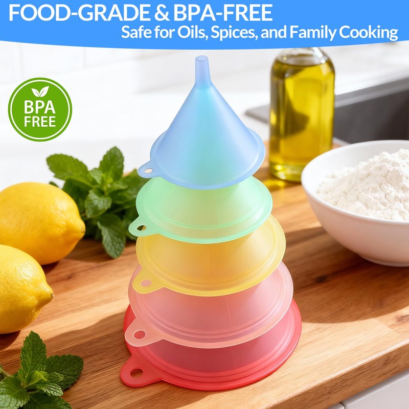 6 Pcs Plastic Funnel Set - Mini/Small/Large Funnels Set for