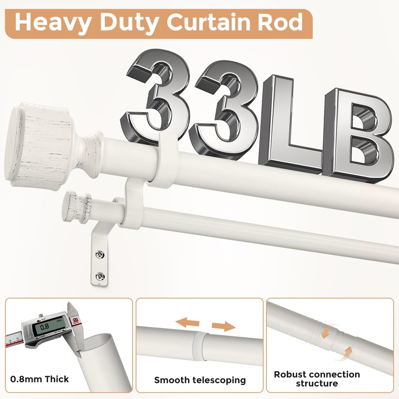 Wolistsa White Double Curtain Rods for Windows 72 to 144