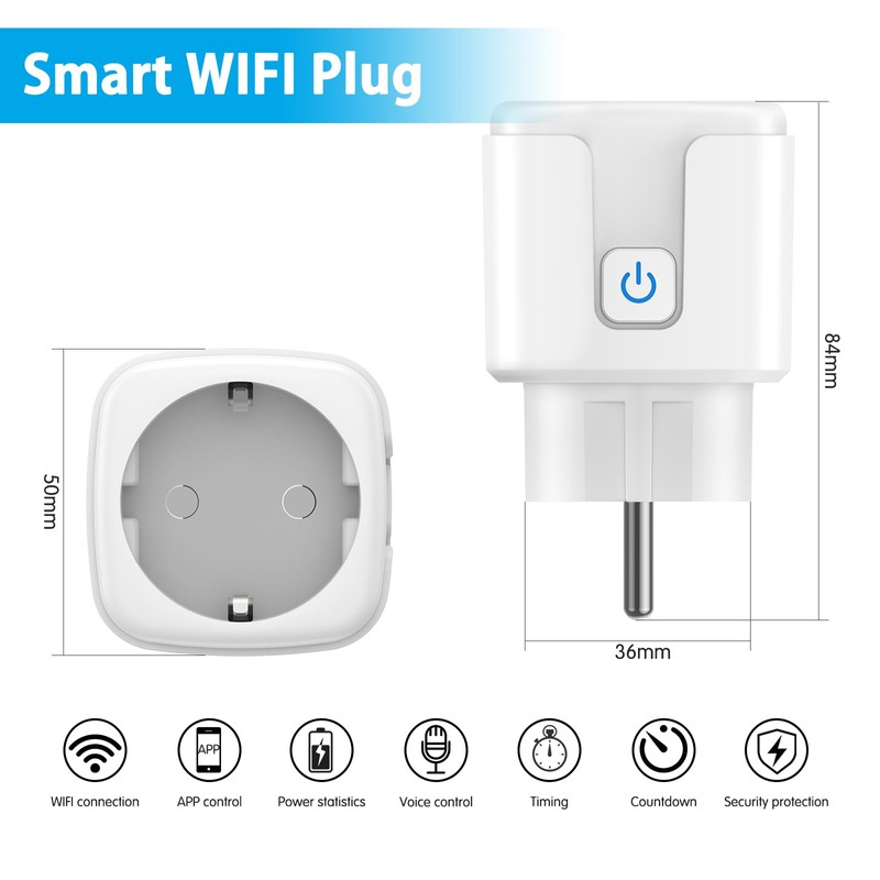 Intelligent WiFi Socket, 16 A 3680 W, Smart Plug Compatible