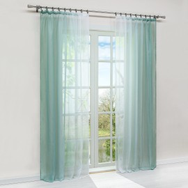 HongYa Pack of 2, Gradient Curtains, Transparent Voile Curtains with Ruffle Tape, H / W, 175 / 140 cm – Lime Green