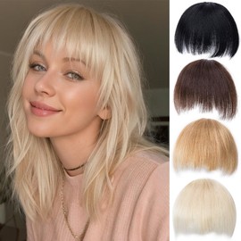 PARXITN Clip-In Bangs, Real Hair, Front Fringe, Unique Irregular Fringe Hair Extensions, Natural Blonde Fringe Hair for Women
