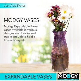 MODGY - Jarrón de flores expandible de plástico moderno para centros de mesa de comedor, decoración de sala de estar, baño, boda, oficina, lirios de agua