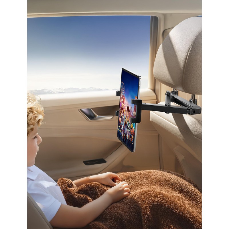 TOPGO Car Tablet Holder, Backseat Extendable Arm Stand, Smartphone Holder,