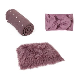 Newborn Baby Photography Props Set, Newborn Photo Props Wrap & Photography Mat & Headband Newborn Wrap Baby Photo Shoot Prop Baby Rug Knit Wrap for Baby Boys and Girls