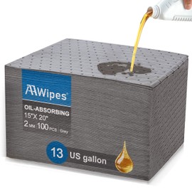 AAwipes Oil Absorbent Pads Universal for All Liquids Oil Spill Control Oil Absorbing Sheets for Garage Grey 100 Pack 15" X 20" OG1520-100