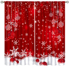 Christmas Window Curtains Winter Xmas Tree Glitter Print Curtains Home Decor Rod Pocket Living Room Bedroom Window Drapes Treatment Fabric 2Panels 42 (W) x 45(L) Inch Decor