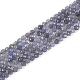 Justinstones Cuentas sueltas de gemas de iolita facetada redondas de 3 mm en tira de 39,4-40,6 cm para hacer joyería DIY