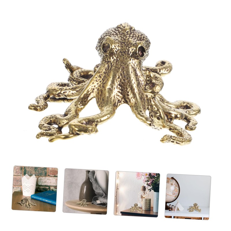 KITANDOVE Unique Sculpted Brass Octopus Ornament for Home Decor -