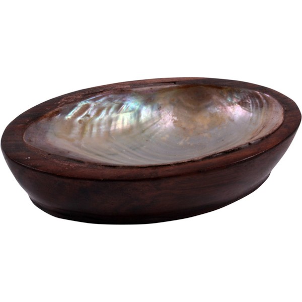 GURU SHOP Coconut Wood Soap Dish with Mother of Pearl,
