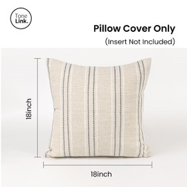 Tone Link. 18x18 Inch Farmhouse Throw Pillow Covers, Set of 2 Textured Pillowcase, Beige with White & Gray Stripe Cushion Cover for Sofa Living Room (Cover ONLY)