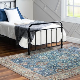 Turkish Rug. Washable Vintage Oriental Antique Inspired Traditional Doormat Small Modern Area Rugs Luxury Entryway Entry Bedroom Bathroom Kitchen (409CN, 2' x 3')