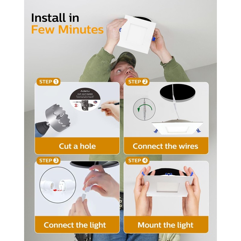 Adetu 4 inch Square Led Recessed Lighting,6 Pack 5CCT Ultra