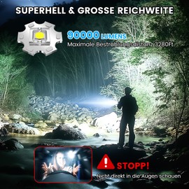 LEKIA Taschenlampe Aufladbar, Extrem Hell 90000 Lumens LED Taschenlampe, PHM-30W USB C Militärische Taschenlampe Batteriebetrieben, 5 Modi IPX6 Wasserdicht Zoombar Taschenlampe für Notfall, Camping